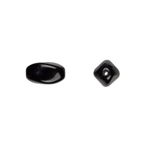 Bead, Czech pressed glass, jet, 12.5x8.5mm twisted oval. Sold per 15-1/2" to 16" strand, approximately 30 beads.