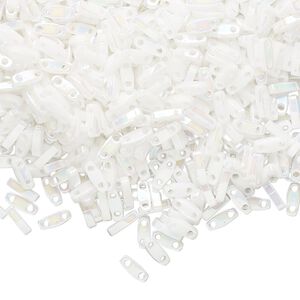 Seed bead, TILA&reg;, glass, pkg/250g, 5x1.2mm quarter tila rectangle, opaque rainbow white pearl, (QTL-471).