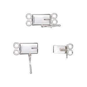 Clasp tab 1pkg1 sterling silver, 10x6mm rectangle / safety latch, 2-strand