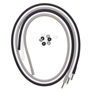 Necklace cord 1pkg3 silicone and stainless steel, black / white / grey, 3mm round, 20 inches with pop-style clasp.