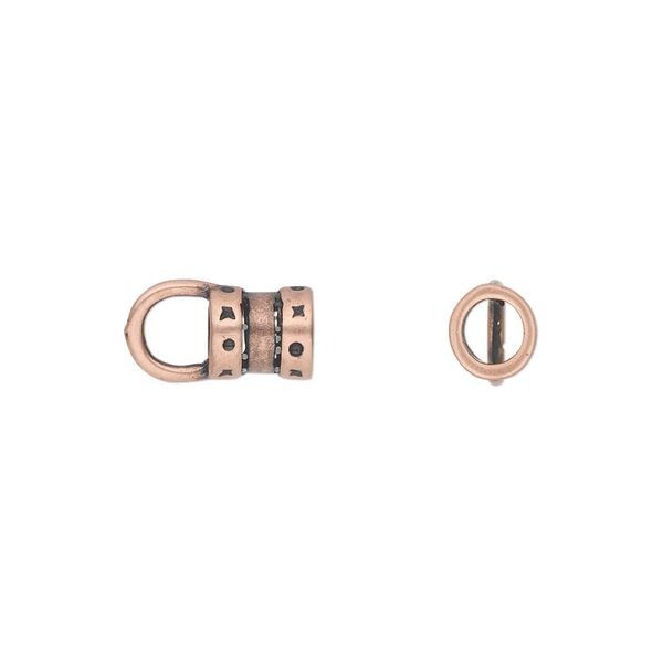 Crimp end 1pkg2 copper-plated pewter, 7x6mm tube / loop / 4mm inside diameter, antiqued / JBB Findings image number 0