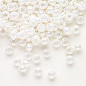 Seed bead, Miyuki, glass, pkg/25g, #6 rocaille, opaque luster ivory pearl, (RR-591).