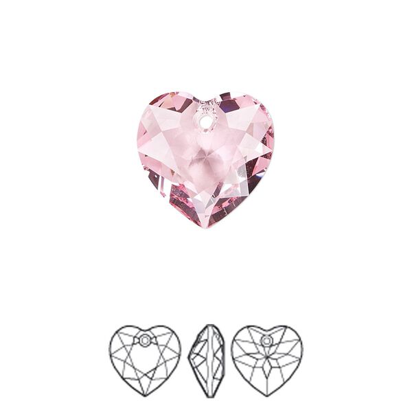 Drop 24pk light rose, Swarovski&reg; 14.5mm pendant heart cut 6432 image number 0