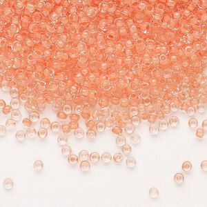 Seed bead, Dyna-Mites&trade;, glass 1pkg0.5kg, #11 round, translucent inside dyed color tangerine (204 11/0 RR)