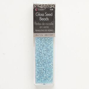 Seed bead, glass, 40g, translucent silver-lined light blue, #11 round.