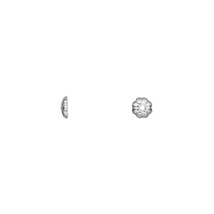 Bead cap, sterling silver, 4x1.5mm corrugated round, fits 4-5mm bead. Sold per pkg of 10.