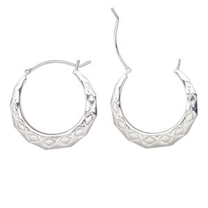 Earring, Create Compliments&reg;, sterling silver, 38mm hoop with diamond and triangle design and latch-back closure. Sold per pair.