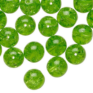 Bead 1pkg40, Czech crackle glass druk, translucent green, 10mm round.
