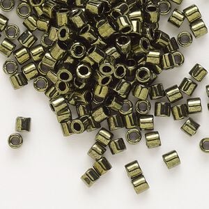 Seed bead, Delica&reg;, glass, pkg/50g, #8 round, opaque metallic olive (DBL-0011).