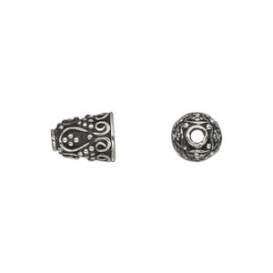 Bead cap, antiqued sterling silver, 10x8mm beaded cone, fits 6-8mm bead. Sold per pkg of 2.