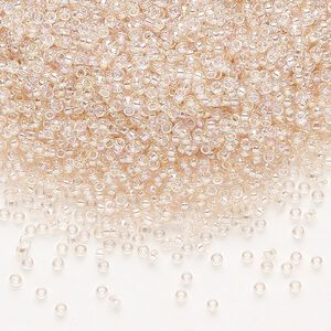 Seed bead, Miyuki, glass, pkg/35g, #15 rocaille, translucent rainbow pink mist (RR-292).