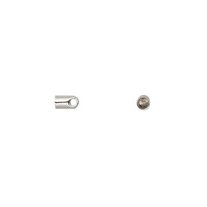 Cord end glue-in 1pkg100 rhodium-plated, 5x3mm / 2mm inside diameter, brass / imitation
