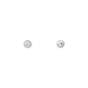 Bead 1pkg100 silver-plated, 4mm corrugated round, brass