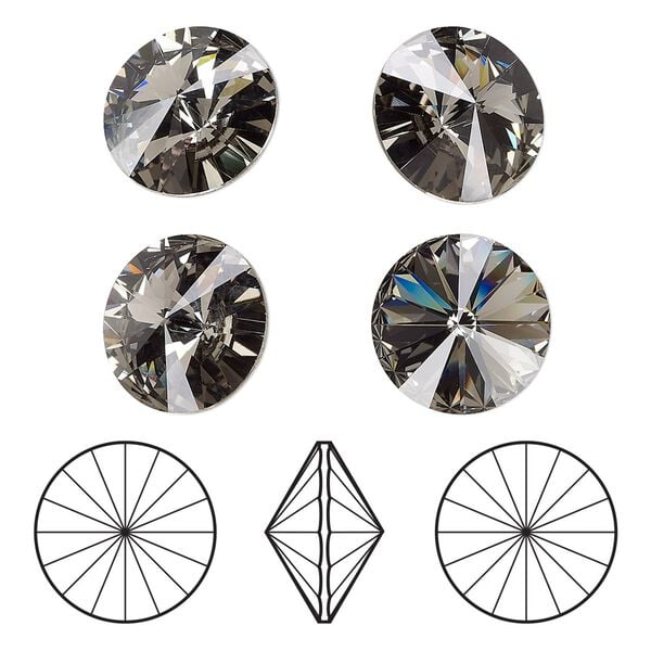 Chaton 144pk black diamond foil back, Swarovski&reg; 14mm rivoli 1122 image number 0