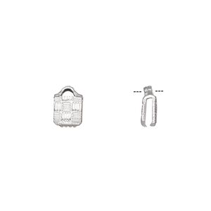 Ribbon crimp end 1pkg100 silver-plated, 5mm textured rectangle, brass