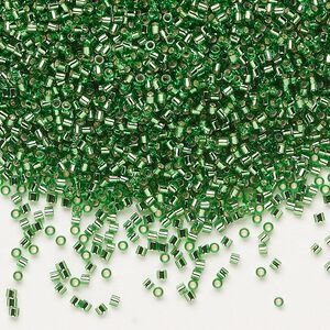 Seed bead, Delica&reg;, glass, pkg/250g, #15 round, transparent silver-lined green (DBS-0046).