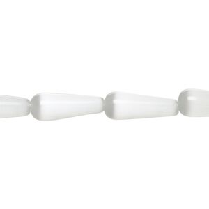 Bead, cat's eye glass (fiber optic glass), white, 16x6mm teardrop, quality grade. Sold per 15-1/2" to 16" strand.