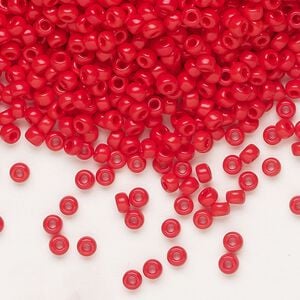 Seed bead, Miyuki, glass, pkg/50g, #8 rocaille, opaque red, (RR-408).