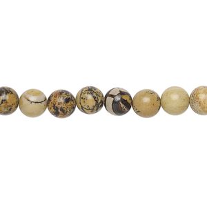 Limestone 1pkg1, round bead natural 15.5-16 inch 6mm