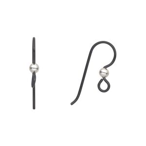 Ear wire fishhook 1pkg2 niobium / sterling silver, 15.5mm / 3mm ball / open loop, 20 gauge anodized / black 1 pair