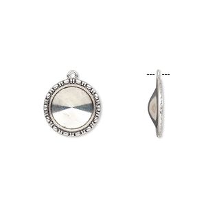 Drop, Almost Instant Jewelry&reg;, antique silver-finished "pewter" (zinc-based alloy), 24mm round with beaded design and 18mm rivoli setting. Sold per pkg of 6.