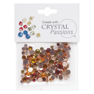 Flat back mix 1pkg144 sun / Siam / sunflower, Crystal Passions&reg; rhinestone 3-4.80mm hotfix round SS12 / SS16 / SS20