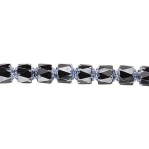 Bead, Czech glass, opaque black and metallic purple, 6mm round cathedral. Sold per 15-1/2" to 16" strand.