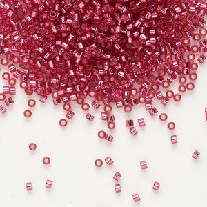 Seed bead, Delica&reg;, glass, pkg/250g, #11 round, transparent outside dyed silver-lined antique dark rose (DB-1341).
