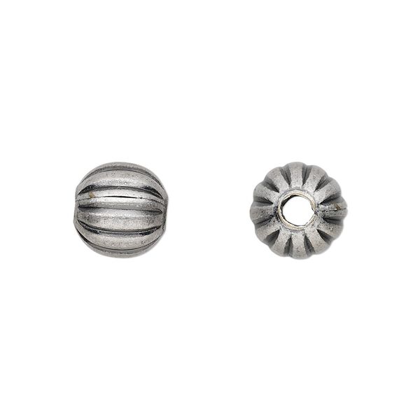 Bead 1pkg100 silver-plated, 10mm corrugated round, brass antique image number 0