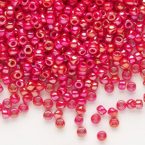 Seed bead, Dyna-Mites&trade;, glass, opaque rainbow red, #8 round. Sold per 1/2 kilogram pkg.