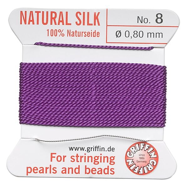 Thread, Griffin, silk, amethyst purple, size #8. Sold per 2-meter card (approximately 78 inches). image number 0