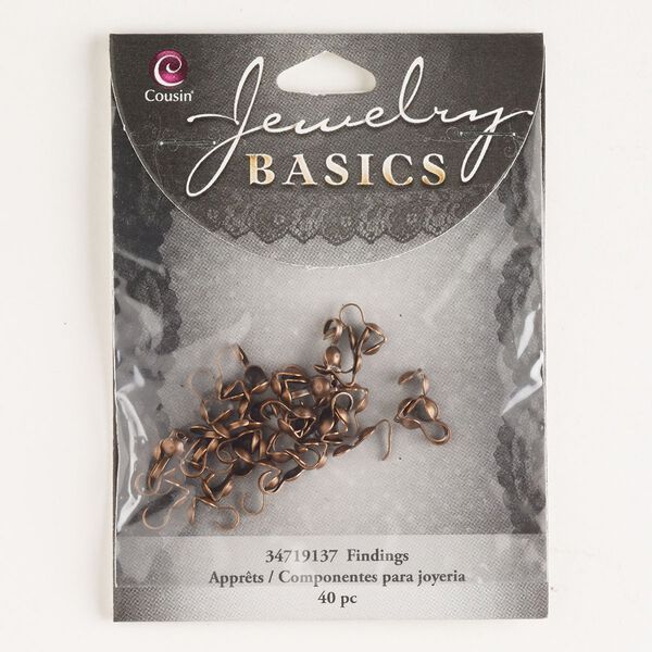 Bead tip bottom clamp-on 1pkg40 copper-finished, 8x3.5mm / open loop, steel / antiqued image number 0