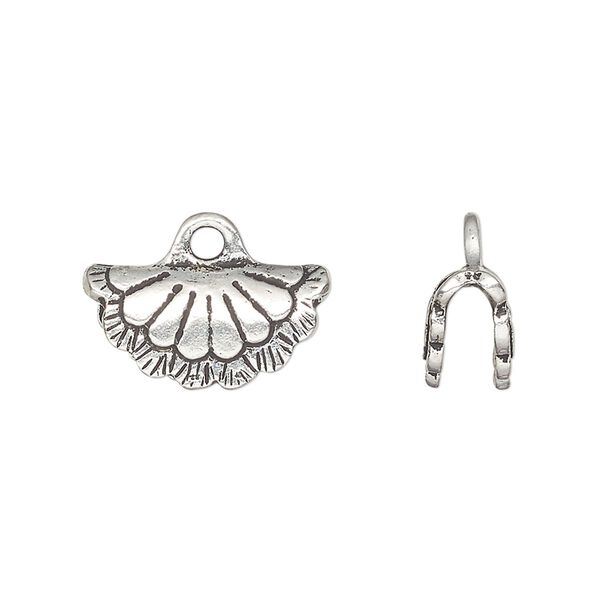 Crimp end, TierraCast&reg;, antique silver-plated pewter (tin-based alloy), 18.5x9mm double-sided concho. Sold per pkg of 2. image number 0