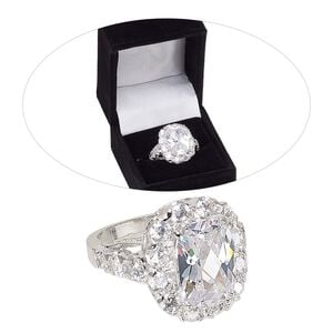 Ring, cubic zirconia and rhodium-finished brass, clear, 20mm rounded rectangle, size 8. Sold individually.