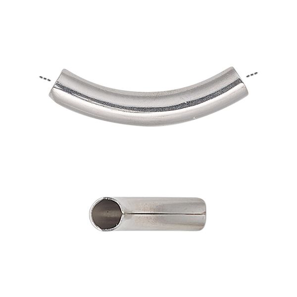 Bead 1pkg10 stainless steel, 30x5mm curved tube image number 0