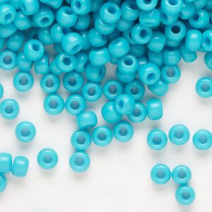 Seed bead, Miyuki, glass, pkg/250g, #6 rocaille, opaque matte outside dyed turquoise blue, (RR-1686).