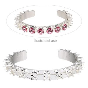 Bracelet, cuff, silver-plated brass, 9mm wide cupchain with (15) SS29 settings, adjustable from 6-1/2 to 7-1/2 inches. Sold individually.