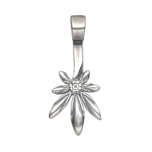 Bail, JBB Findings, ice-pick, antique silver-plated brass, 25x15.5mm leaf with 12mm grip length. Sold individually.