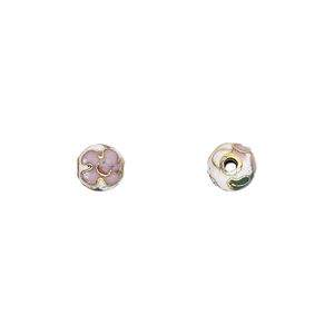 Bead 1pkg10 gold-finished, 6mm cloisonn&eacute; round / flower, copper / enamel