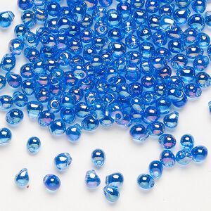 Seed bead, Miyuki, glass, pkg/10g, 4x3.4mm fringe, translucent rainbow medium blue (DP-261).