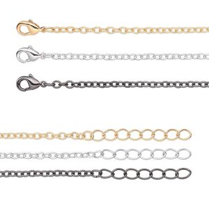 Chain 1pkg6 silver-plated / gunmetal-plated cable, 2.5mm / lobster claw clasp, gold-finished brass 7 inch