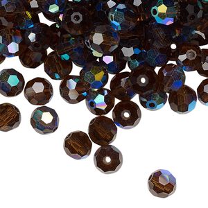 Bead 24pk smoked topaz AB, Preciosa Czech crystal 6mm round