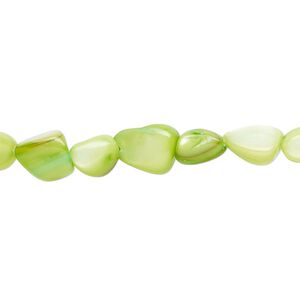 Mother-of-pearl shell 1pkg1, pebble bead 30 inch green apple small to large