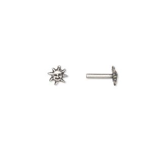 Brad, JBB Findings, antiqued silver-plated brass, 9x6mm with 6x6mm sun face and 8x1.5mm post. Sold per pkg of 4.