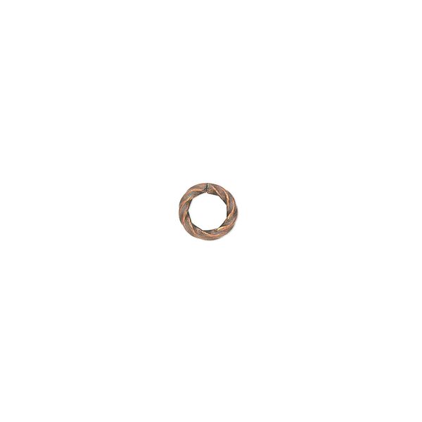 Jump ring 1pkg500 copper-plated, 6mm twisted round, 16 gauge / 3.6mm inside diameter / brass / antique image number 0