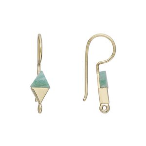 Ear wire fishhook 1pkg2 sterling silver / amazonite (natural), 24mm / 10x6mm hand-cut diamond / closed loop, 19 gauge gold-finished 1 pair