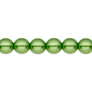 Bead, Czech pearl-coated glass druk, opaque green, 8mm round. Sold per 15-1/2" to 16" strand.