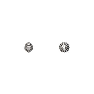 Bead 1pkg100 silver-plated "pewter", 5x3mm-5x4mm corrugated double cone, antique