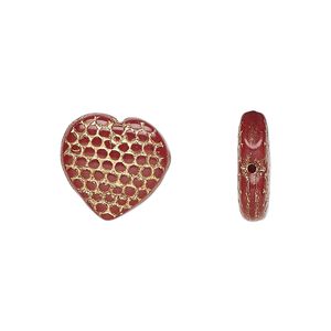 Bead, Czech pressed glass, opaque brown/gold, 14mm heart. Sold per 15" to 16" strand.