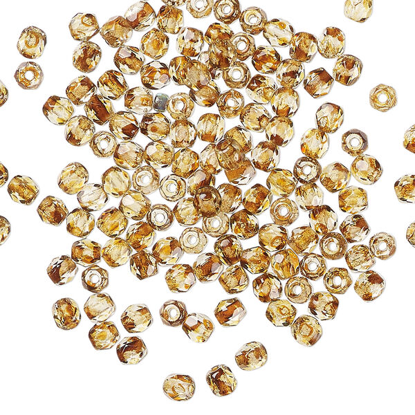 Bead, Czech fire-polished glass 1pkg1200, tortoise gold, 3mm faceted round. 1 mass. image number 0